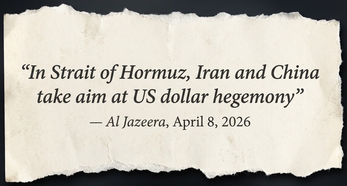 Al Jazeera · April 8, 2026 — Iran and China take aim at US dollar hegemony